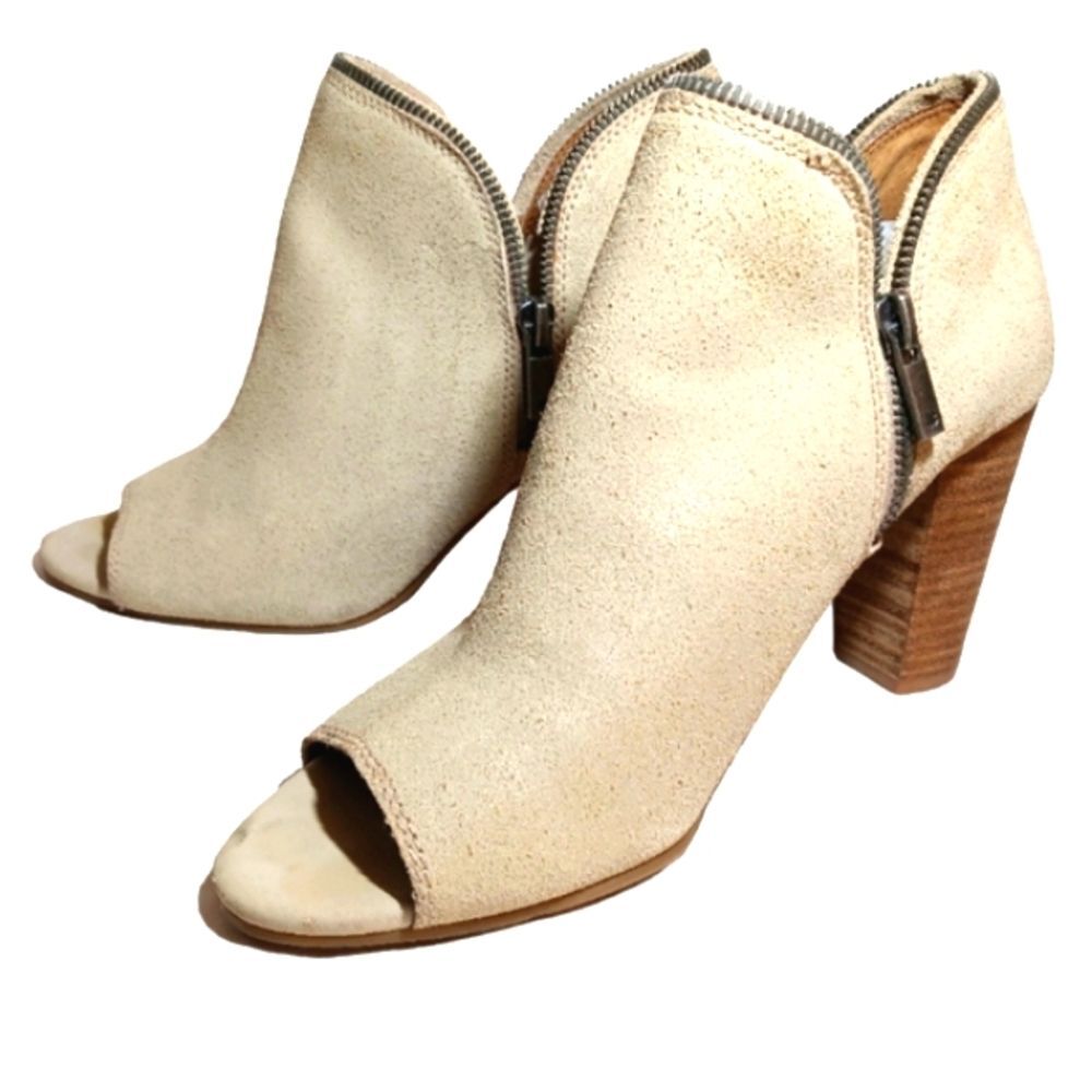 Lucky Brand Bartalinao Tan Suede Zipper Chunky Block Heel Bootie Sz 8